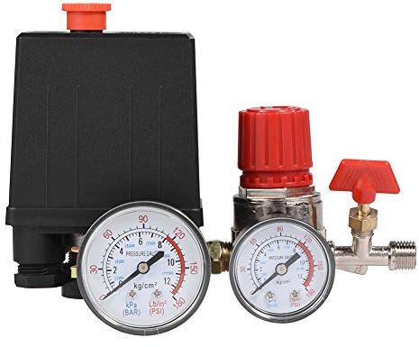 Air Compressor Pressure Valve Switch, 0.05-1.2Mpa Small Air Compressor Pressure Switch Control Valve Regulator with Gauges