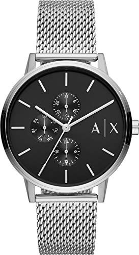Armani Exchange Uhr für Männer , QuarzMultifunktionswerk, 42mm Silbernes Edelstahlgehäuse mit Edelstahlarmband, AX2714