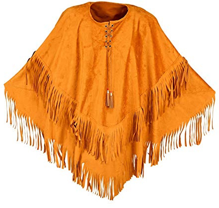 shoperama Brauner Unisex Fransen-Poncho Wildleder-Optik für Hippie Indianer Indianerin Cowboy Cowgirl Gaucho