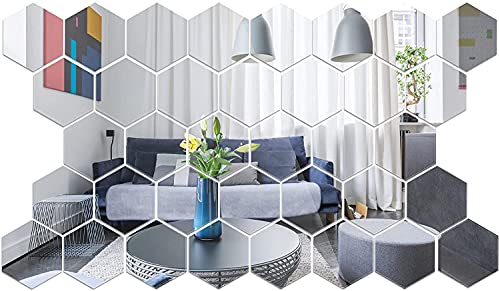 RunFar shop Spiegelfliesen Selbstklebend Wandtattoo Spiegel Wandaufkleber 36 Stück Hexagon Wandspiegel Zum Wanddekoration Spiegel Aufkleber Wandbilds für Zimmer SofaTV Hintergrund
