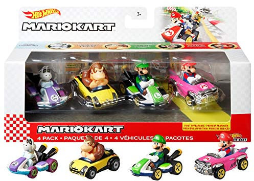 Hot Wheels GWB37 - Mario Kart Die-Cast-Charaktere in 4er-Fahrzeugsortiment, Geschenkset #1, Spielzeug ab 3 Jahren