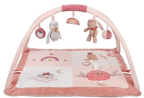 Nattou Tapis d'Éveil avec Arche de Jeu, Lapine et Pingouin, 74 x 68 x 45 cm, Pauline et Sasha, Rose/Vieux Rose/Gris