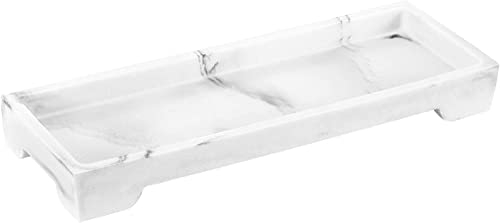Luxspire Rechteckige Tablett, Harz Toilettentank Aufbewahrungstablett Organizer Rechteckige Harzschale Platte für Gewebe, Kerzen, Seife, Handtuch, Pflanze - Kies Weiß