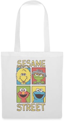 Spreadshirt Sesamstraße Bibo, Oscar, Elmo, Krümelmonster Stoffbeutel, One size, Weiß