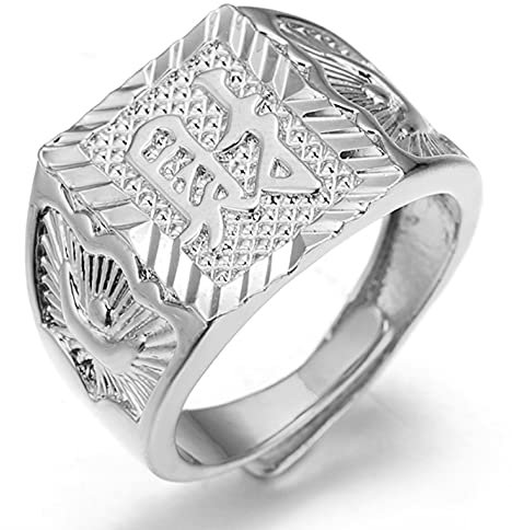 Halukakah ● Gold Segne Alle ● Männlich Platin Weißgold Überzogen Kanji Ring REICHTUM Set Größe Verstellbar mit KOSTENLOSER Geschenkpackung