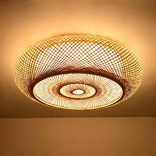 Bambus Gewebte Deckenleuchte Retro Country Bambuslampe Handgewebte Deckenlampe Natürliche Bambus Rattan E27 Loft Korridor Teestube Beleuchtung Dekorative Lampe Hängelampe,80cm