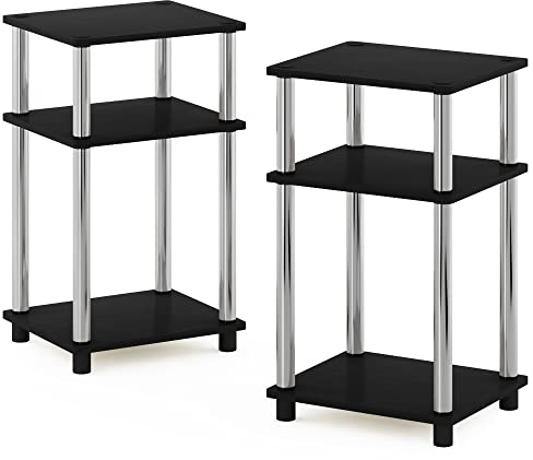 Furinno Just 3-stufiger Turn-N-Tube-Beistelltisch, 2er-Pack, Americano/Edelstahl