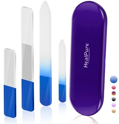 Lima de Uñas de Cristal y Brillo, 4 Limas y Pulidor Nano, Juego Premium Con Funda, Herramienta de Manicura Profesional Para Uñas Naturales, Regalo
