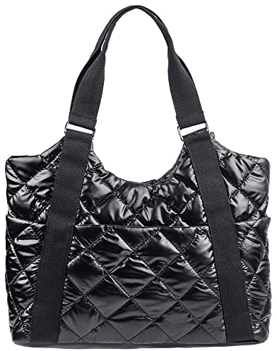 HunterBee Mittelgroße gesteppte Nylon-Polsterung, Tragetasche, wasserdicht, lässig, Schulterhandtaschen, leicht, bauschig, für Damen, Krankenschwester, Schwarz, Einheitsgröße