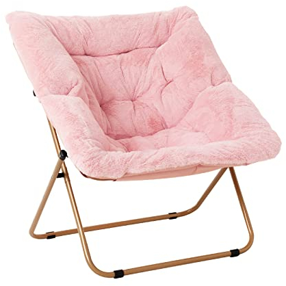 Tiita Comfy Saucer Chair, Soft Faux Fur Oversized Folding Accent Chair, Lounge Lazy Metal Frame Moon Soft for Kids Teens Adults, Bedroom, Living Room, Dorm Rooms