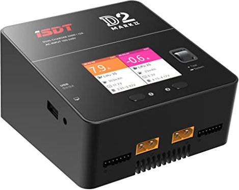 ISDT Chargeur de batterie Lipo D2 MK2 avec AC 2 x 200 W double mode de sortie, chargeur Lipo intelligent Hobby pour batterie intelligente 1-6S Li-ion Life NiCd NiMH LiHV PB