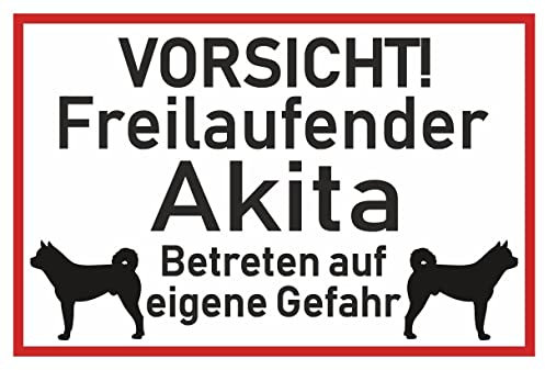 Samunshi® Aufkleber Vorsicht Akita - Schild Sticker Hinweisschild Warnschild Vorsicht Hund 30 x 20cm Vorsicht Akita schwarz