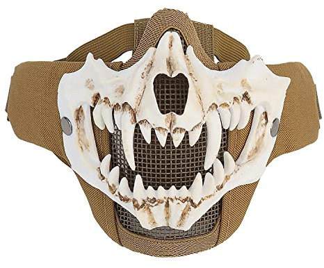 Yzpacc Airsoft Demi-masque de tête de mort tactique avec protection des oreilles Masque en maille pour Halloween, cosplay, paintball, CS Chasse Cosply