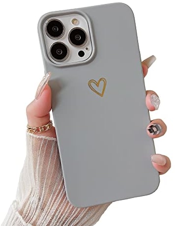 DEFBSC for iPhone 14 Pro Case, Fashion Cute Love-Heart Shape Silicone Case Shockproof Soft TPU Back Cover Protective Case with Heart Pattern for iPhone 14 Pro - Grey