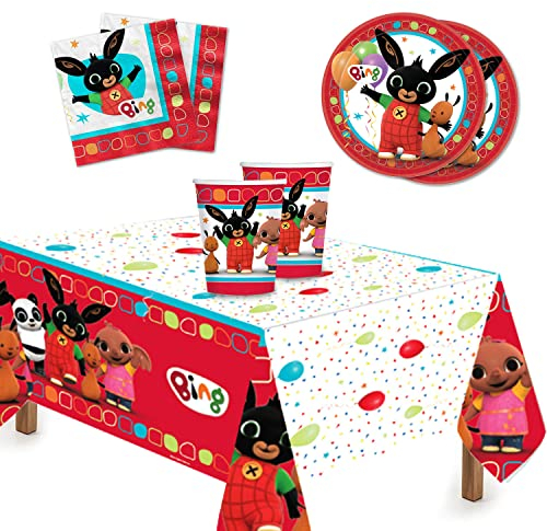 Lage Kit Coniglietto Bing Festa di Compleanno stoviglie per Decorazione Tavola Bambini comprende 24 Bicchieri, 24 Piatti, 32 Tovaglioli, 1 Tovaglia, per 24 Persone