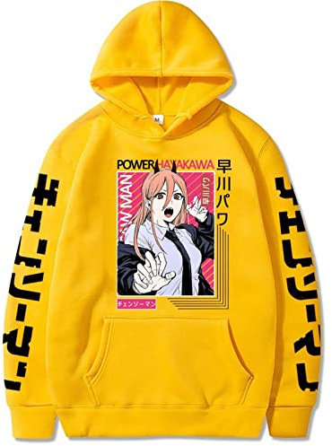 Kinsea Hoodie Men with Pocket, Chainsaw Man Manga POWER Hoodies Pullover Sweatshirt Long Sleeve, Manga Style Cosplay Top Casual Streetwear