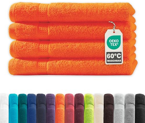 Müskaan® 4er Handtuch Set Terra-Orange, 100% Baumwolle, 50x100cm, 500g/m² – Öko-Tex, Frottee Handtücher Set Baumwolle, Handtucherset 50x100cm, Handtuchset Orange für Bad, 60°C waschbar, Frotteetücher