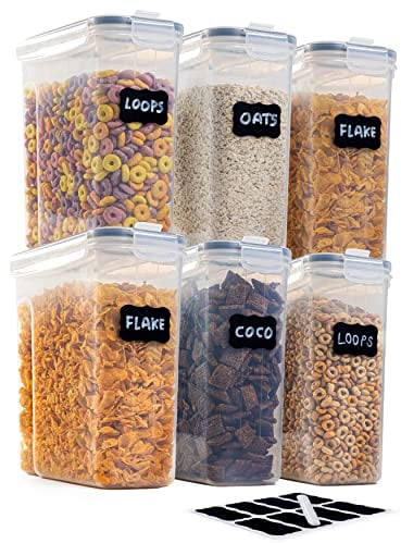 nuovva Airtight Cereal Storage Containers – 6pcs Food Storage Containers Set – 4L Kitchen Pantry Organiser – BPA Free Cereal Dispenser Set – Ideal for Cereal & Cornflakes Storage…