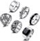 Adramata 6 Stück Herren Edelstahl Ringe Set - Keltische Knoten, Band, Biker, Gothic, Vintage Wikinger Siegelringe - Silber Gold für Männer