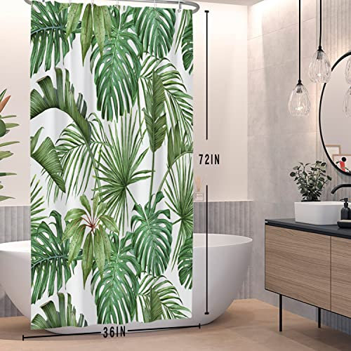 SDOTPMT 90x183cm Acquerello Verde Foglie di Palma Tenda da Doccia Estate Tropicale Piante Botaniche Bagno Giungla Banana Mostro Foglia con Ganci