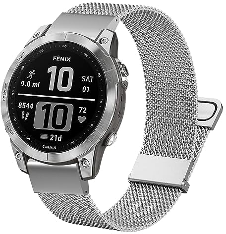 Mesh Armband Fenix 7/Fenix 6/Fenix 5 Uhrenarmband, 22mm Edelstahl Ersatzarmband Metall Armband für Fenix 5 Plus/Fenix 6 Pro/Fenix 7 Solar/Forerunner 945/935/Approach S62/S60/Garmin Instinct/Quatix 6/5