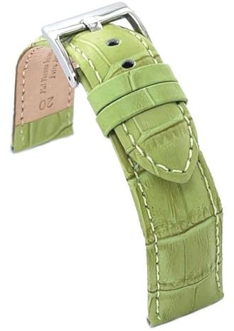 diloy Sportliches gepolstertes Uhrenarmband Rindsleder Krokoprägung quadratisch – Größen 14mm 16mm 18mm 20mm 22mm 24mm 26mm 28mm 30mm – Elegant und widerstandsfähig 368 Grün 18mm