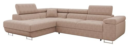 Mirjan24 Ecksofa Torezio Cord mit Bettkasten, Einstellbare Kopfstützen, Sofa mit Schlaffunktion, Eckcouch für Wohnzimmer, L-Form Couch mit Bettfunktion (Poso 52, Seite: Links)