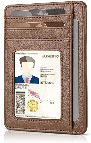 Teskyer Portefeuille, Porte Carte Bancaire, Portefeuille en Cuir PU, Porte Cartes de Credit, Petit Portefeuille, Protection RFID, Design Minimaliste, Marron