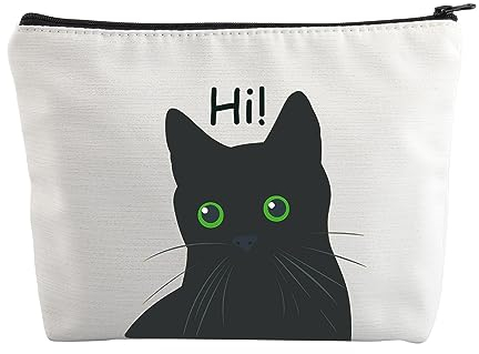 Lustige Make-up-Tasche mit Katzenmotiv, Kosmetiktasche für Katzenliebhaber, Geschenk, schwarze Katze, Reißverschluss, Reise-Kulturbeutel, Schwarze Katzentasche, M, Neu