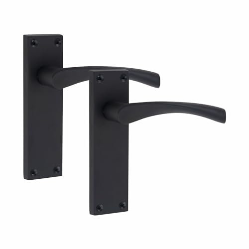 Golden Grace Victorian Scroll Astrid Door Handles Latch in Matt Black Finish, 1 Pair - 150mm x 40mm Backplate