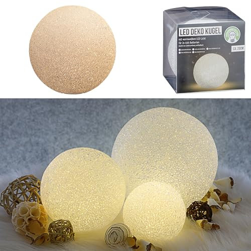 Cepewa LED XL Dekokugel │ Kunststoff Metall weiß Ø20cm batteriebetrieben │ Stimmungslicht Gartendeko Crinkledesign (1 x XL LED Kugel Ø20cm)