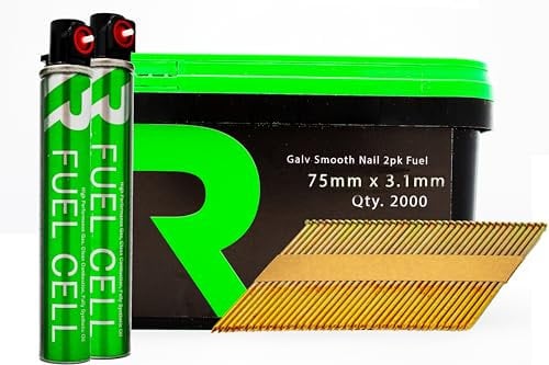 Rikä FFNR005 1st Fix Collated Nails Galv Ring 75 x 3.1mm 2000pk (2pk Fuel Cells)