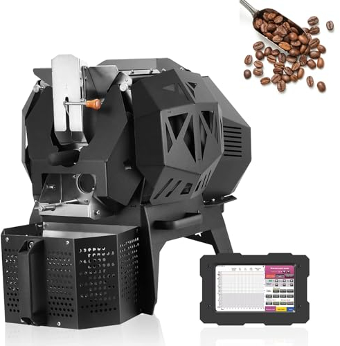 Tostadora de café comercial, Tostadora de granos de café industrial eléctrica automática Máquina tostadora hornear en el hogar, enfriamiento independiente, Curva de temperatura, pantalla táctil, 400g