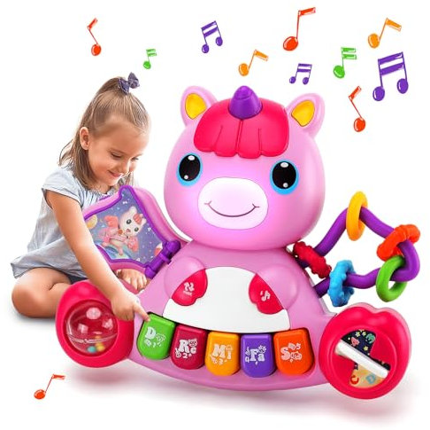 AIERRSON Baby Toys 6 Months Plus,Baby Girl Toys 9 12 18 Months Musical Unicorn with Piano and Lights for Early Educational Toys Gifts for 1 Year Old Girls, Birthday Chirstmas Present