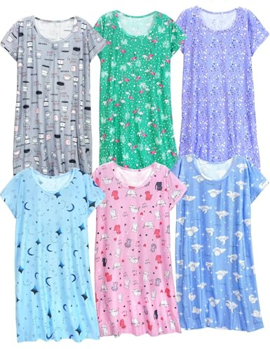 XPUDAC 6-Pack Nightgowns for Women Soft Sleepwear Short Sleeve Women's Nightgowns Print Sleepdress