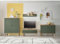 Lomadox Wohnzimmer Set Wohnwand Anbauwand in Eiche mit grün Modern 4-teilig, TV-Lowboard, Wandregal, Sideboard, Highboard