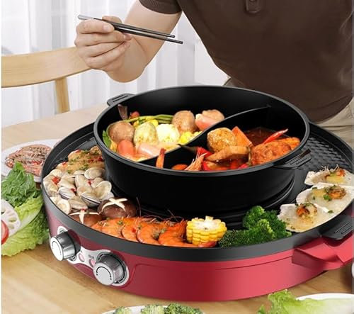 Generic Electric Grill Indoor Hot Pot Multifunctional, Non-Stick Korean BBQ Smokeless - Korean Hot Pot With Divider & Dual Temperature Control - Shabu Pot - Single pot