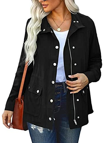 SDGR Giacca da donna mezza stagione primavera militare cappotto parka in cotone casual giacca tasche giacca sahariana donna sport casual outwear zip