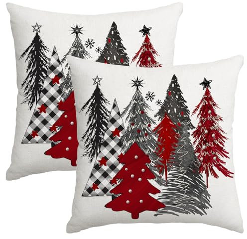 Miaikoe Christmas Cushion Covers 55x55 cm Set of 2 Christmas Tree Decorative Throw Pillow Covers Winter Christmas Cushion Cases Decor for Home Couch Sofa