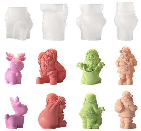 4 stampi a forma di Babbo Natale in silicone 3D per candele, fai da te, per la produzione di candele, per versare Natale, per aromaterapia, cioccolato
