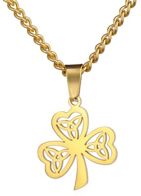 EUEAVAN Irische Kleeblatt-Halskette Keltischer Dreifaltigkeitsknoten-Anhänger Halskette Dreiblättriges Kleeblatt Keltischer Schmuck Glücksklee Charm St. Patrick's Day Accessoire für Frauen