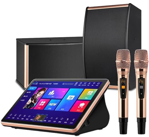 MREGLHUI Máquina De Karaoke con 2 Micrófonos Y Parlantes Inalámbricos,20 Idiomas,para Fiestas En Casa,Presentaciones Callejeras,Cumpleaños,Ceremonias De Graduación,Bailes En La Plaza,Negro,15.6 in/2T