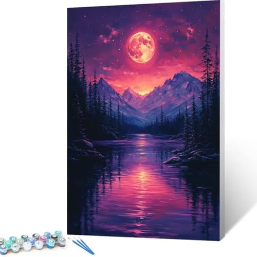 FANLIGZU Peinture par Numéros pour Adulte Lune, Kit de Peinture par Numéro pour Adulte Enfants, Tableau a Peindre Avec Numero Adulte pour Cadeau Décoration Intérieure Arbre 60x80 cm Sans Cadre C-5