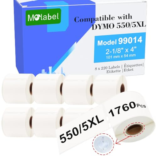 Molabel kompatible Adressetiketten, 8 Rollen (mit RFID-Chip), 220 Etiketten pro Rolle, geeignet für Dymo S0722430 99014 54mmX101mm, kompatibel mit Dymo LabelWriter 550 Druckern.