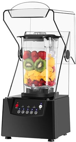 Batidora industrial profesional de 2200 W, 2 L, protector silencioso comercial para triturar hielo, batidos y batidos, ideal para uso en cocina