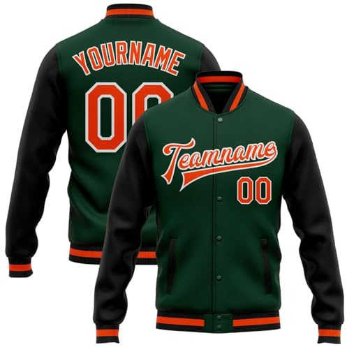 Generisch Personalisierte Herren Baseballjacke Baseball Jacke Oversize Bomberjacken College Jacke Langarm Baseballjacken Teenager Individuelle Namen Nummer Teamnamen (2-Dark Green)