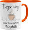 OM3® bedruckte Kaffee-Tasse mit Spruch - Finger weg diese Tasse gehört Wunschname - personalisierbar | Keramik Becher | 325ml | Beidseitig Bedruckt | Orange