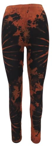 GURU SHOP Unikat Batik Damen Leggings, Stretch Hose Für Frauen, Yogahose - Schwarz/Rostbraun