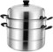 Fenteer Steamer Pot with Lid Steam Pot Thick Bottomed Stainless Steel Portable Cookware 3 Tier Food Steamer for Cooking for Food Rice, 30CM