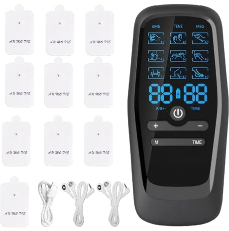 Gerät Schmerztherapie,Perioden Simulator,Wehen Simulator 2 Kanäle Elektrostimulationsgerät,Hat 9 Modi,Kommt mit 10 Patches,für Muskelaufbau Schmerzlinderung Muskelumschulung (Schwarz)